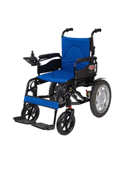 Folded lightweight electric wheelchair in a car trunk