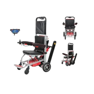 Folded electric stair climber chair in car trunk.