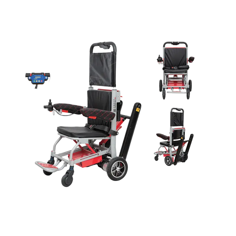 Folded electric stair climber chair in car trunk.