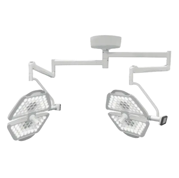 AM-PANALEX B professional ceiling mounted surgical light with dual LED heads for hospital operating room.