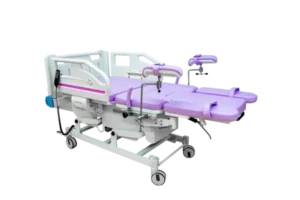 AM-CBYT professional electric gynecological table with adjustable leg crutches and seamless medical upholstery for OB/GYN clinics